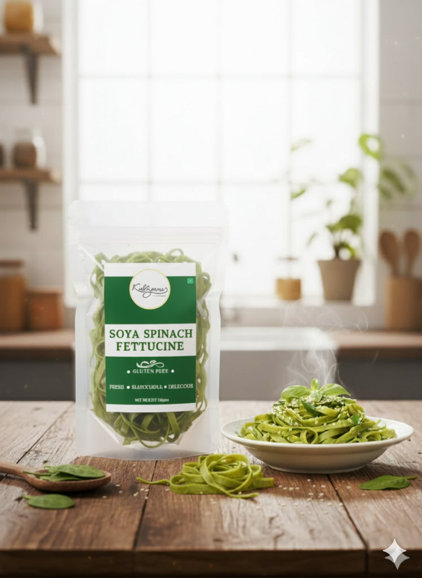 Soya Spinach Fettuccine | High Protein & Iron Rich